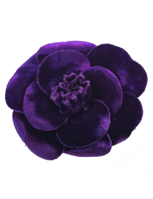 Broche camélia CHANEL velours de soie violet
