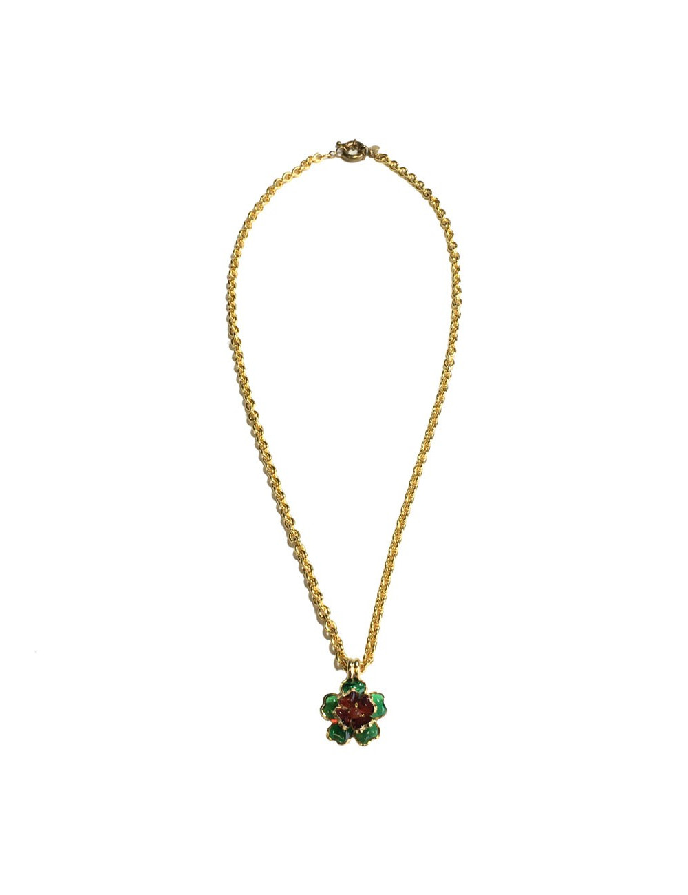 Collier MARGUERITE DE VALOIS fleurette en pâte de verre émeraude et ambre