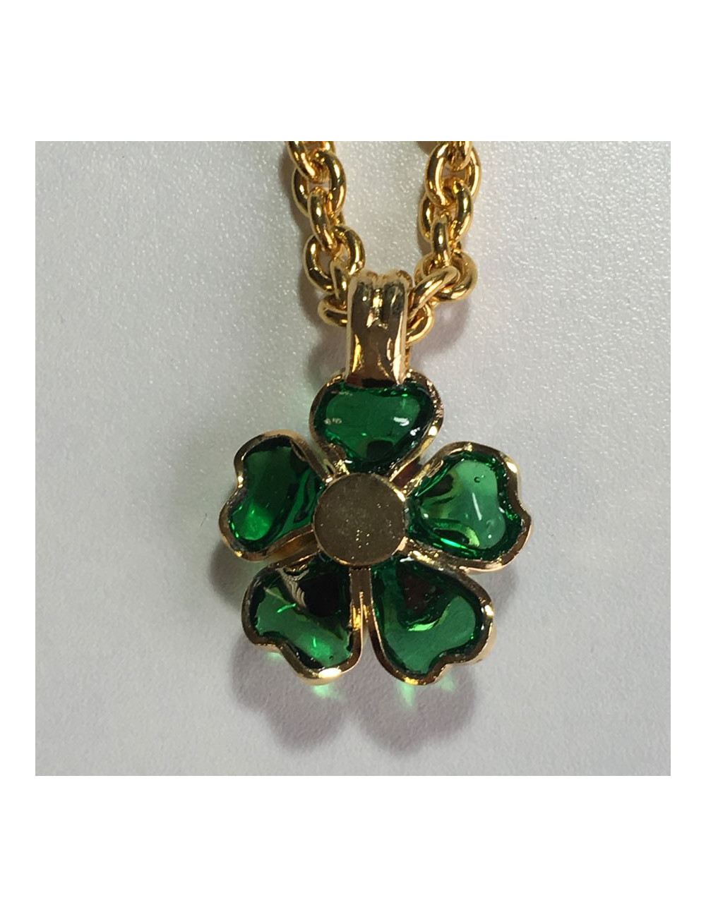 Collier MARGUERITE DE VALOIS fleurette en pâte de verre émeraude et ambre