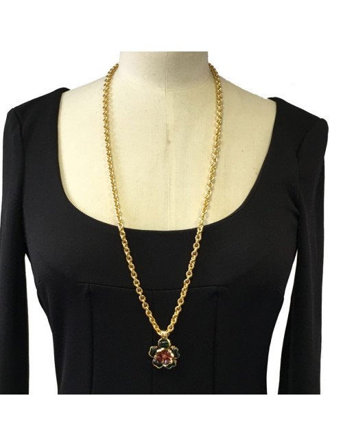 MARGUERITE de VALOIS amber and emerald molten glass flower necklace