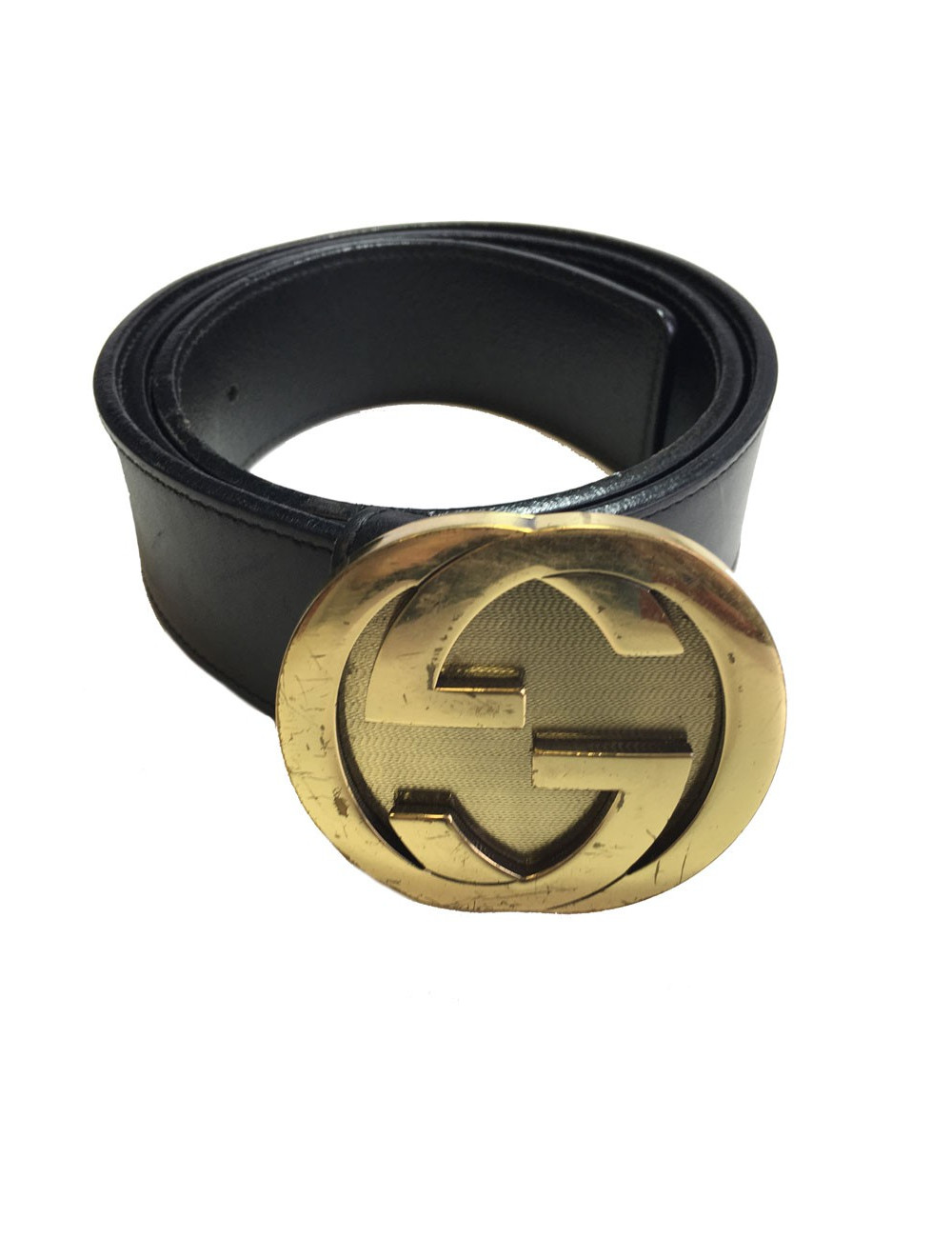 GUCCI black leather belt and gold buckle size 85