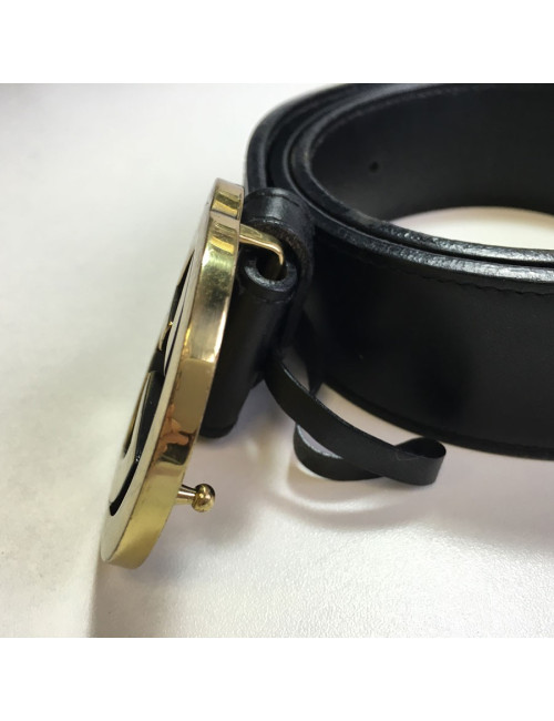 Ceinture GUCCI en cuir noir et boucle dorée 