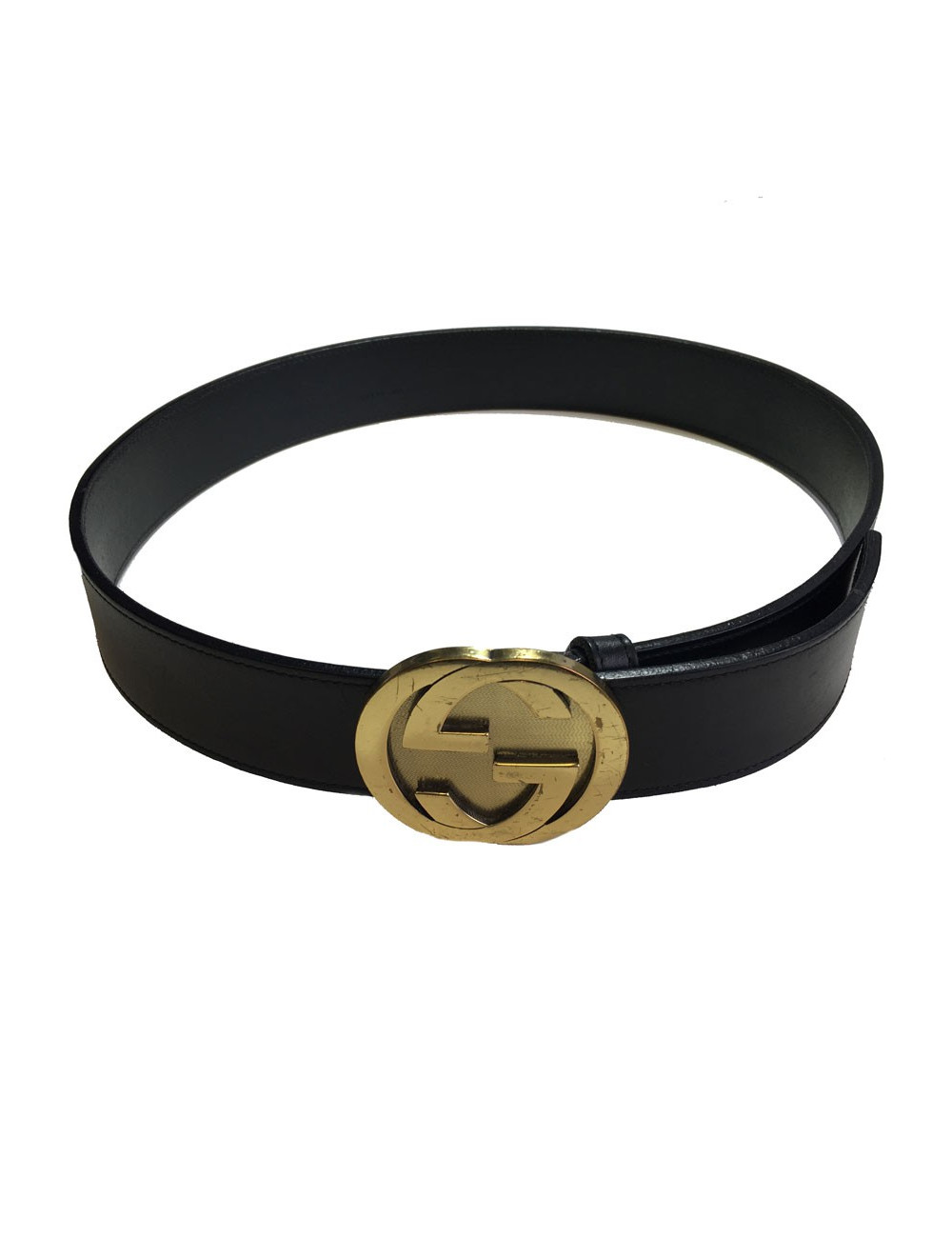 GUCCI black leather belt and gold buckle size 85