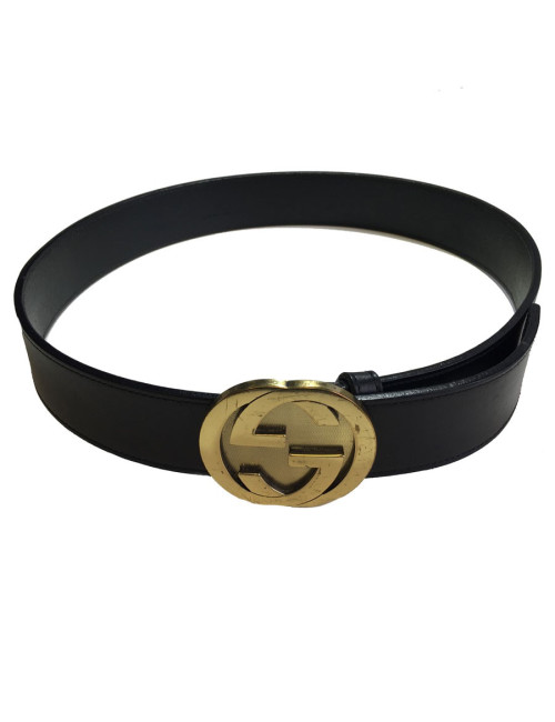 Ceinture GUCCI en cuir noir et boucle dorée 