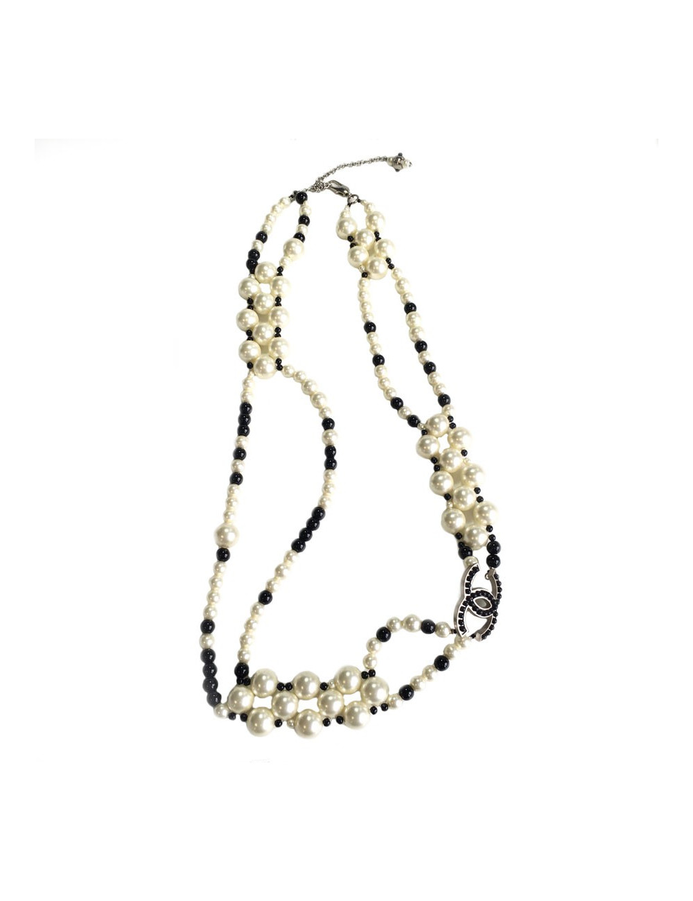 Ceinture-sautoir CHANEL en perles nacrées et noires vintage