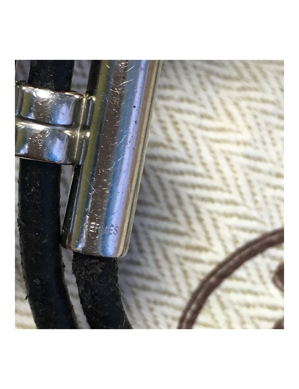 Dizzy HERMES leather black and silver ring link bracelet