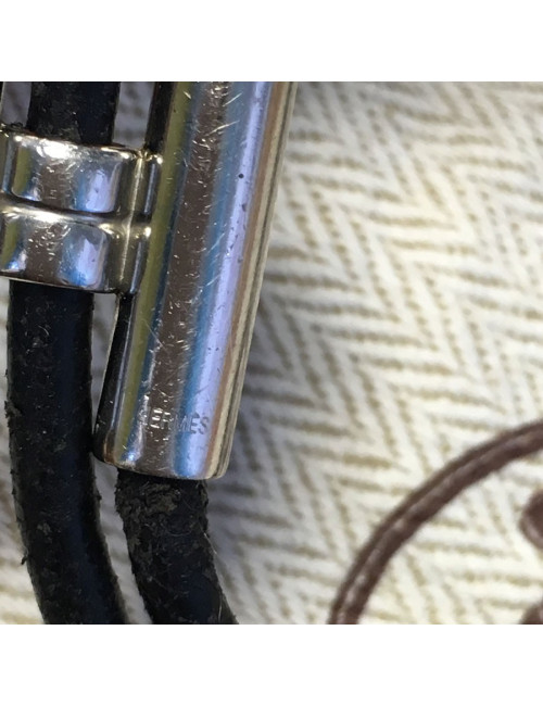 Bracelet Tournis HERMES lien en cuir noir et argent palladié