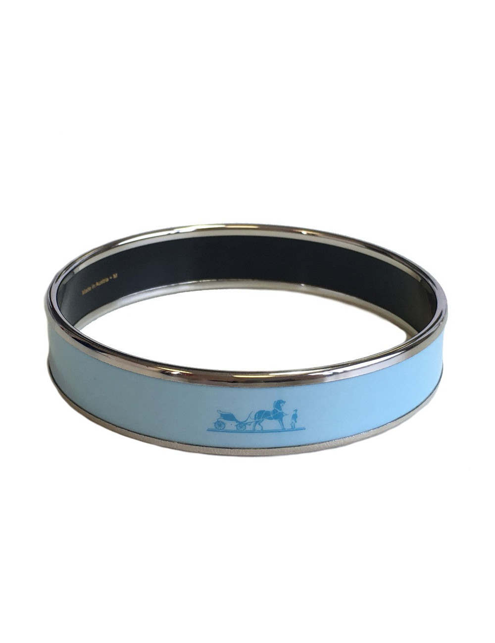 Bracelet HERMES médium "Calèche" en émail Aigue-Marine 