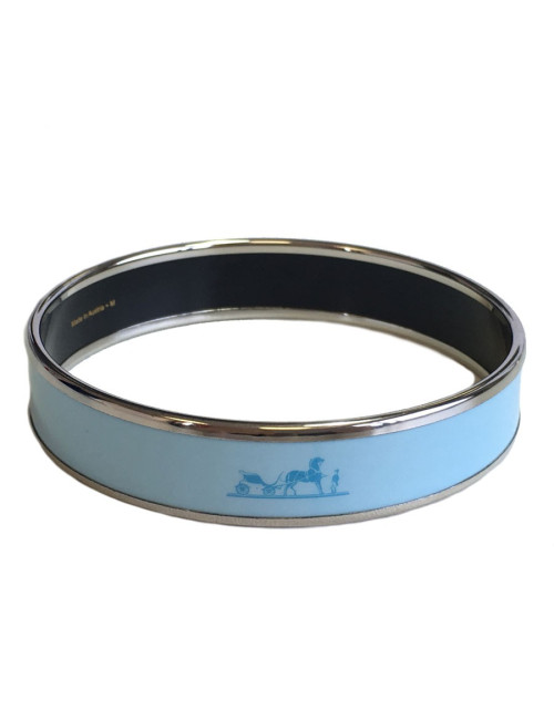Bracelet HERMES médium "Calèche" en émail Aigue-Marine 
