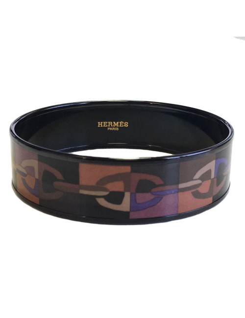 Bracelet HERMES large optique en émail surteint motif chaine d'ancre