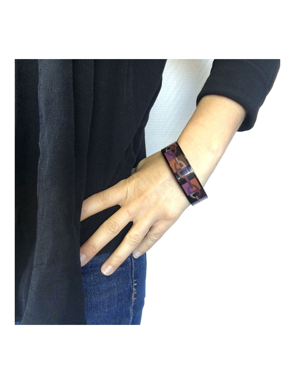 Bracelet HERMES wide optical ground anchor chain surteint email