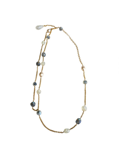 Ceinture sautoir CHANEL perles bleues et perles nacrées