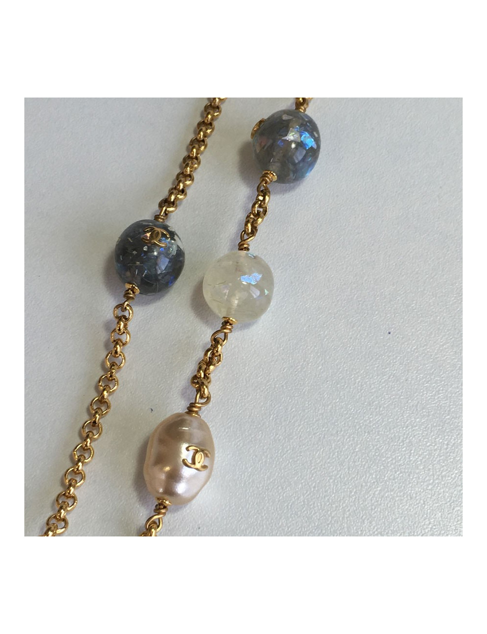 Belt necklace CHANEL blue beads and Pearly beads