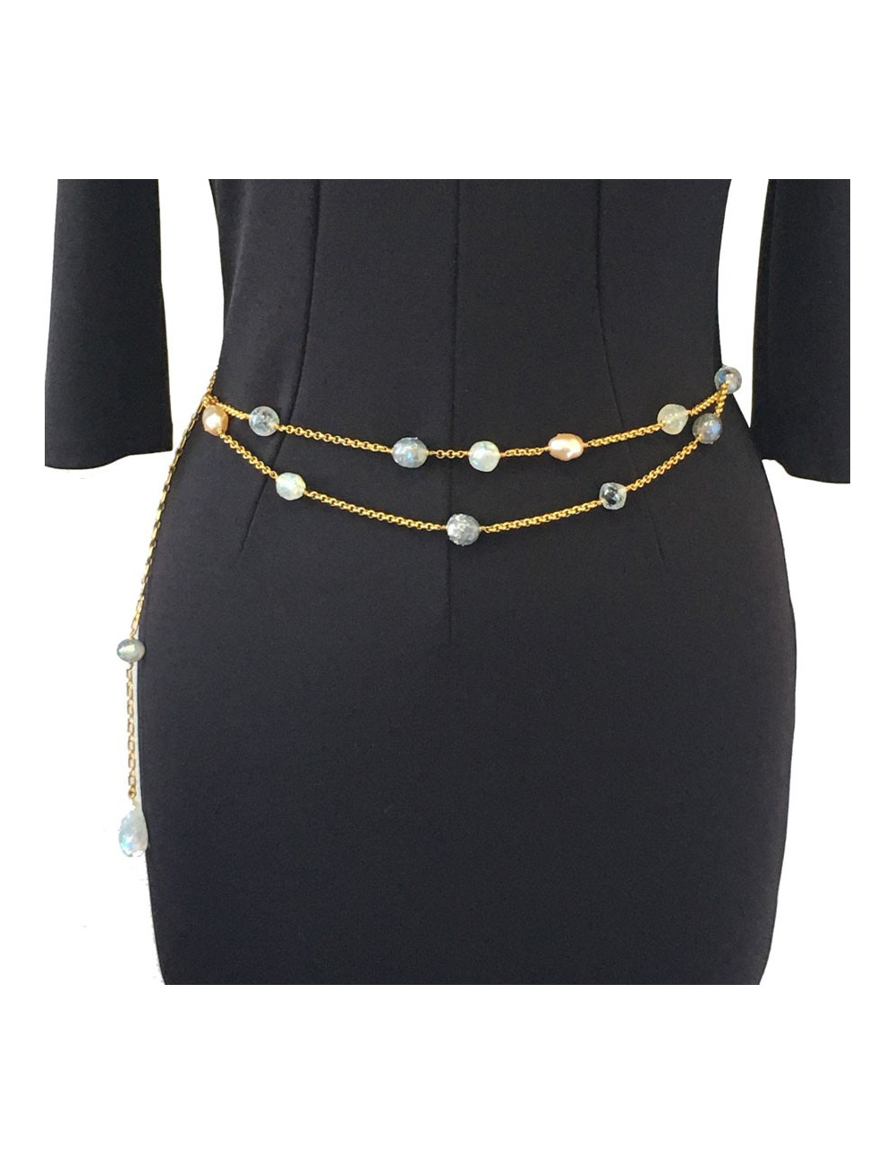 Belt necklace CHANEL blue beads and Pearly beads