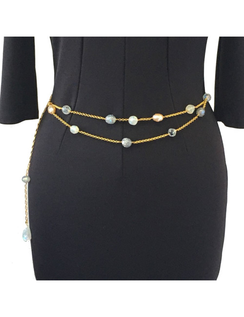 Ceinture sautoir CHANEL perles bleues et perles nacrées