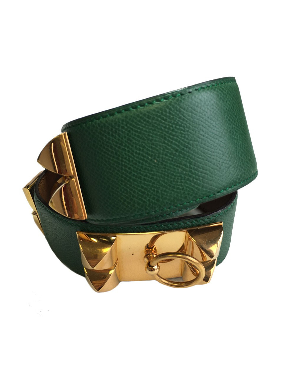 Belt HERMES Medor T70 leather green lawn courchevel Golden jewelry