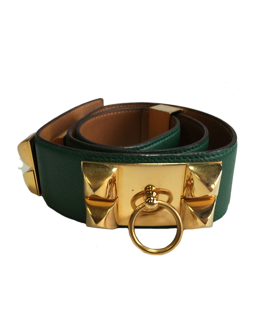 Belt HERMES Medor T70 leather green lawn courchevel Golden jewelry