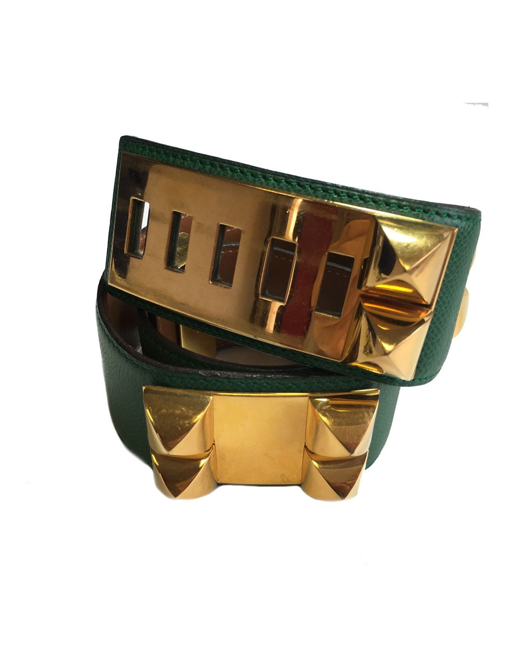 Belt HERMES Medor T70 leather green lawn courchevel Golden jewelry