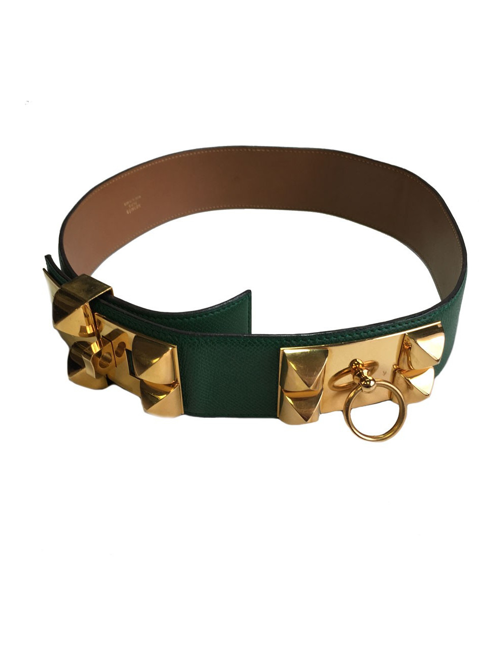 Belt HERMES Medor T70 leather green lawn courchevel Golden jewelry