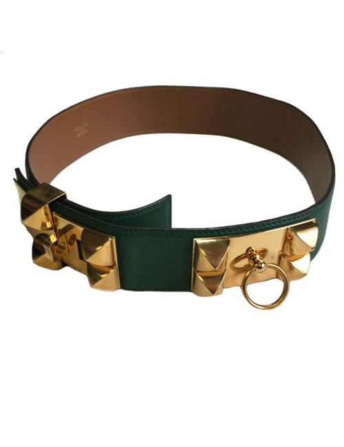 Belt HERMES Medor T70 leather green lawn courchevel Golden jewelry