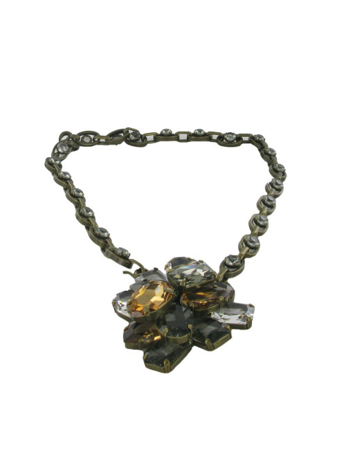 LANVIN chain in gold metal and rhinestone necklace