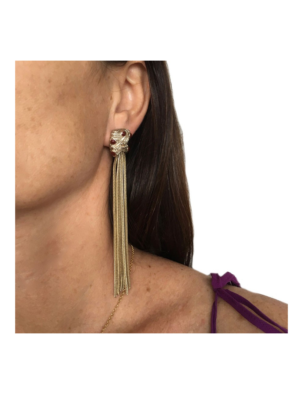 Boucles d'oreille clous CHANEL pendantes en métal doré