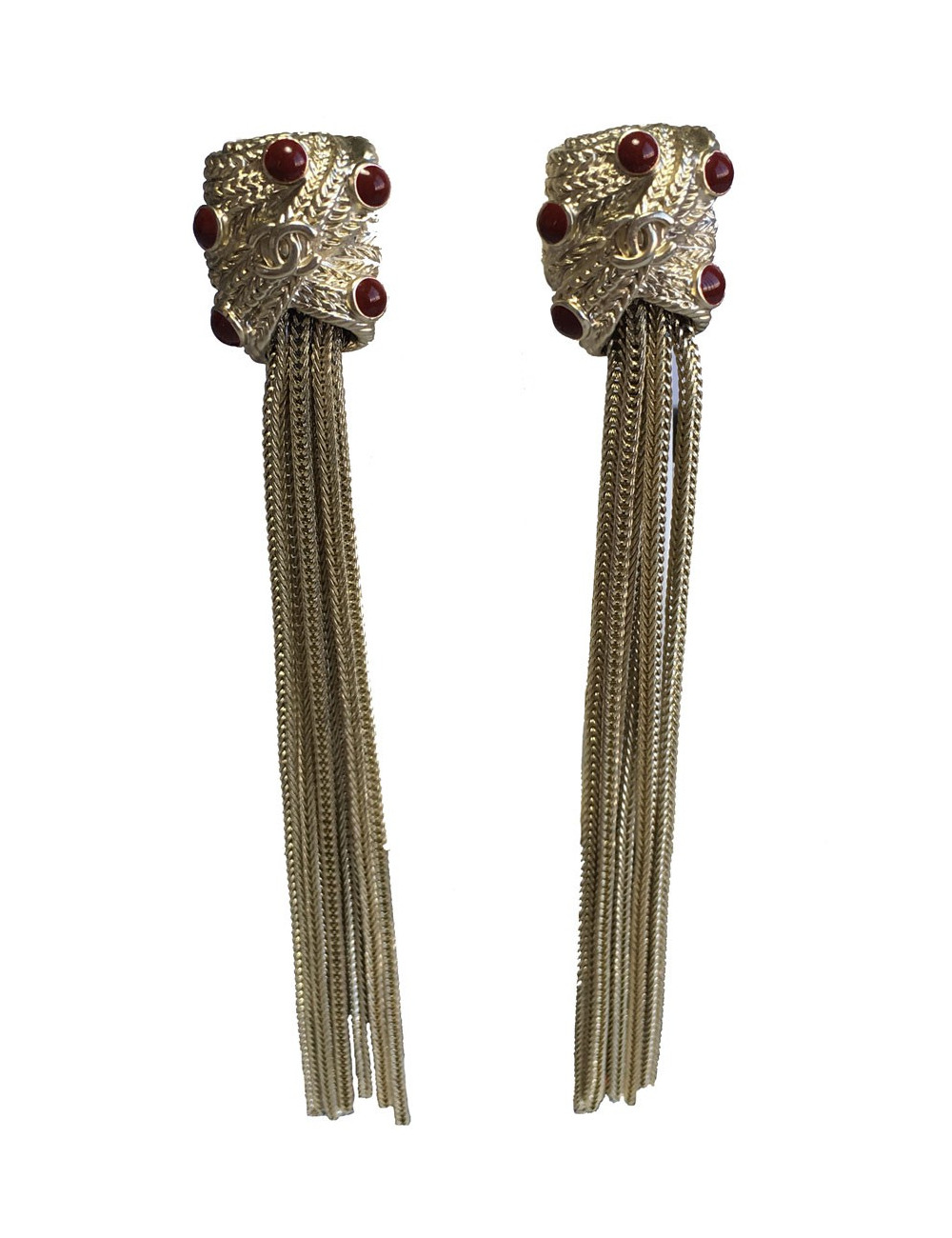 Boucles d'oreille clous CHANEL pendantes en métal doré