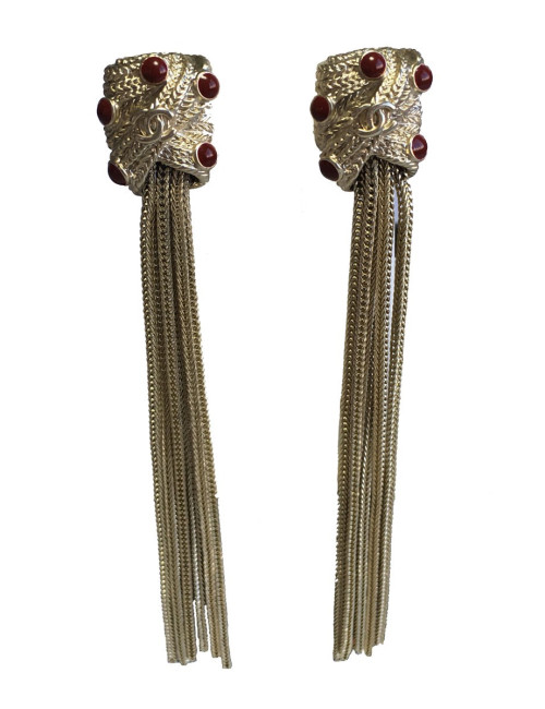 Boucles d'oreille clous CHANEL pendantes en métal doré