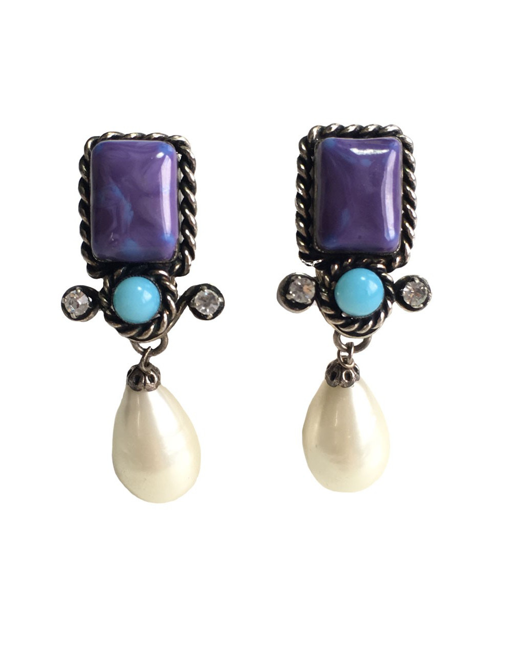 Boucles d'oreille Clips CHANEL Couture en métal ruthénium et pâte de verre