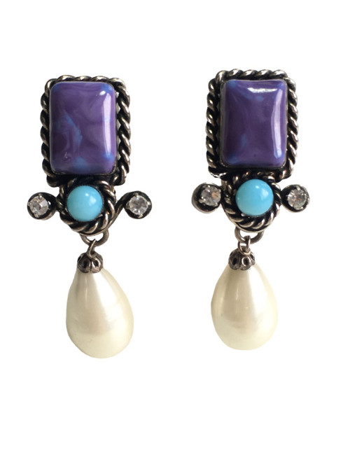 Boucles d'oreille Clips CHANEL Couture en métal ruthénium et pâte de verre