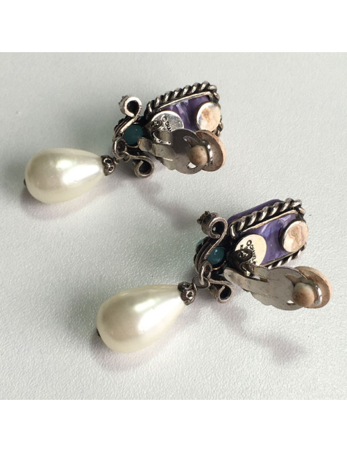 Boucles d'oreille Clips CHANEL Couture en métal ruthénium et pâte de verre