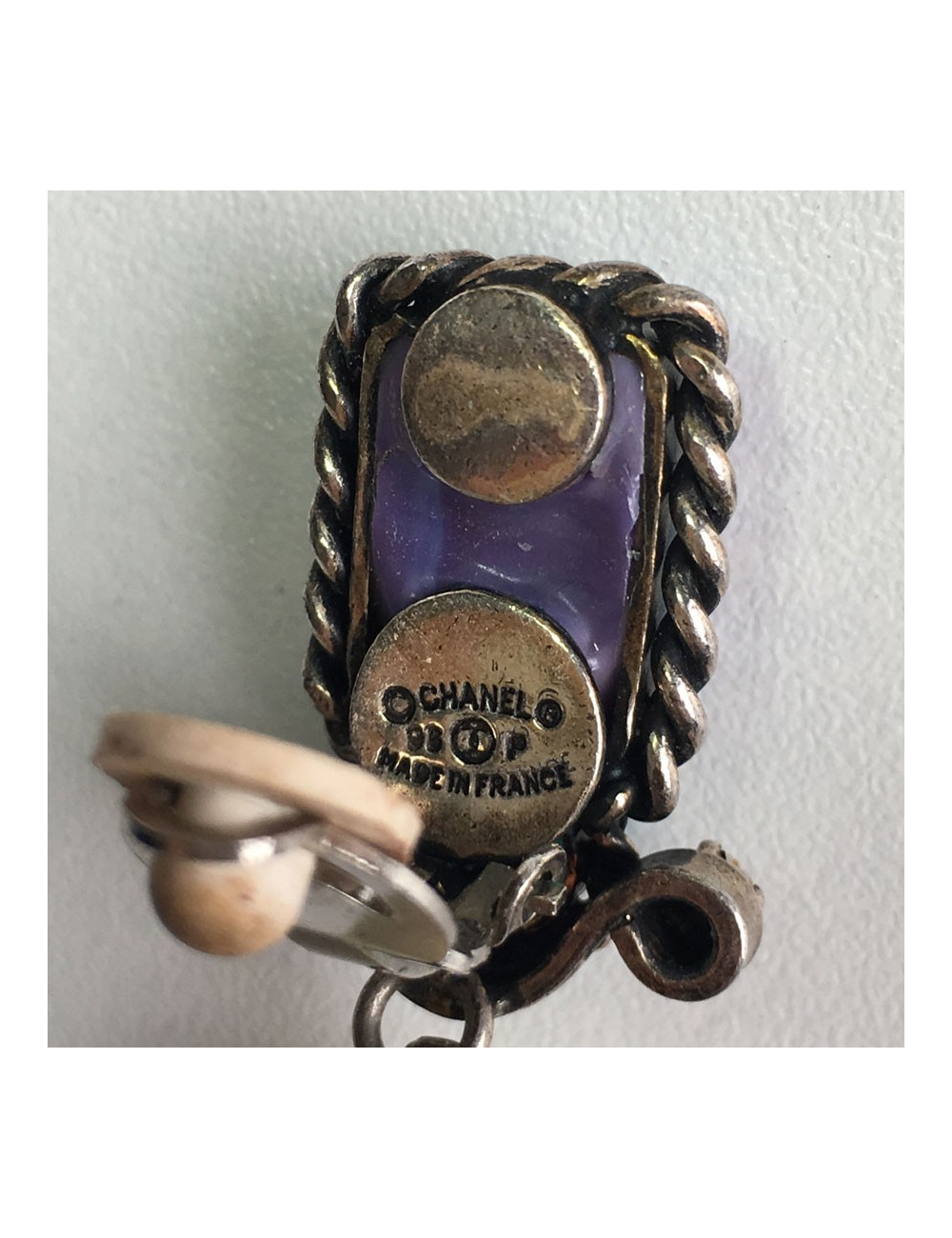 Metal ruthenium and glass paste Clips CHANEL Couture earrings