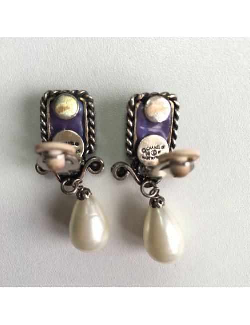 Metal ruthenium and glass paste Clips CHANEL Couture earrings