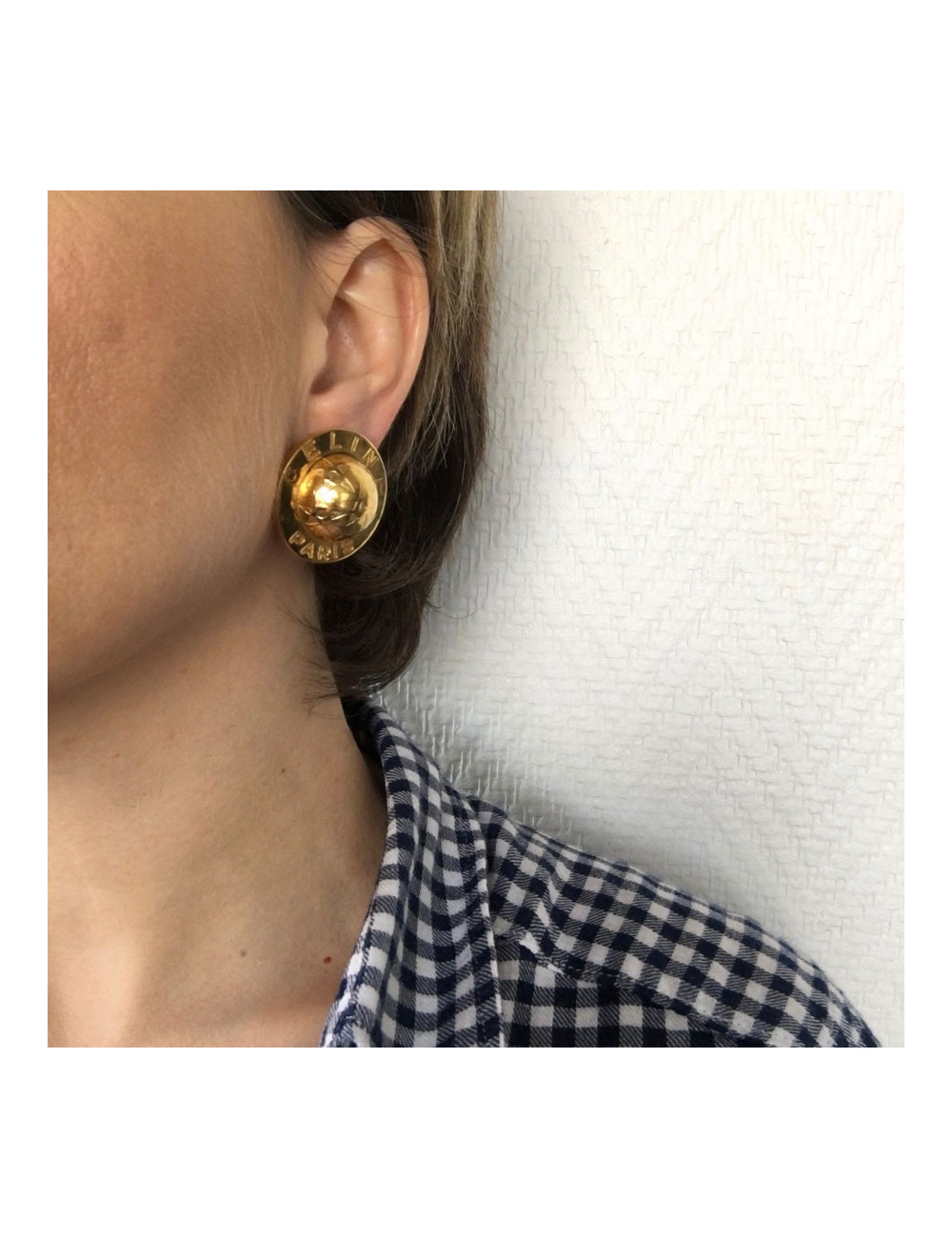 Boucles d'oreille CELINE vintage demi sphères en métal doré