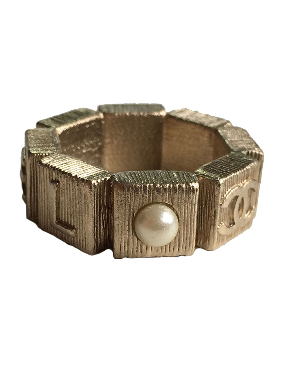 Ring CHANEL metal color pale gold and Pearly Pearl T53