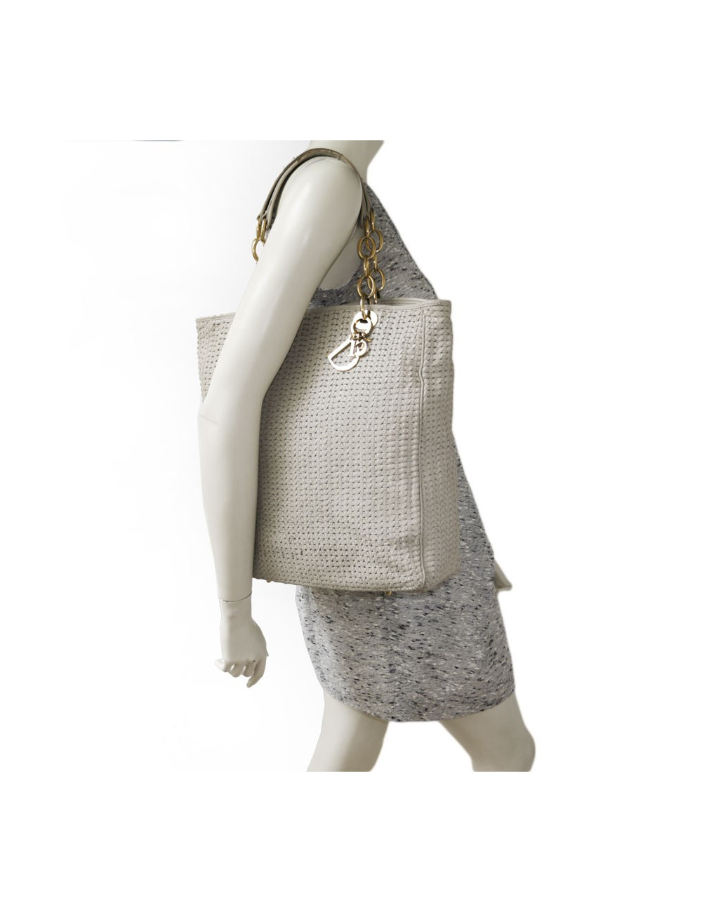 CHRISTIAN DIOR tote bag in beige leather