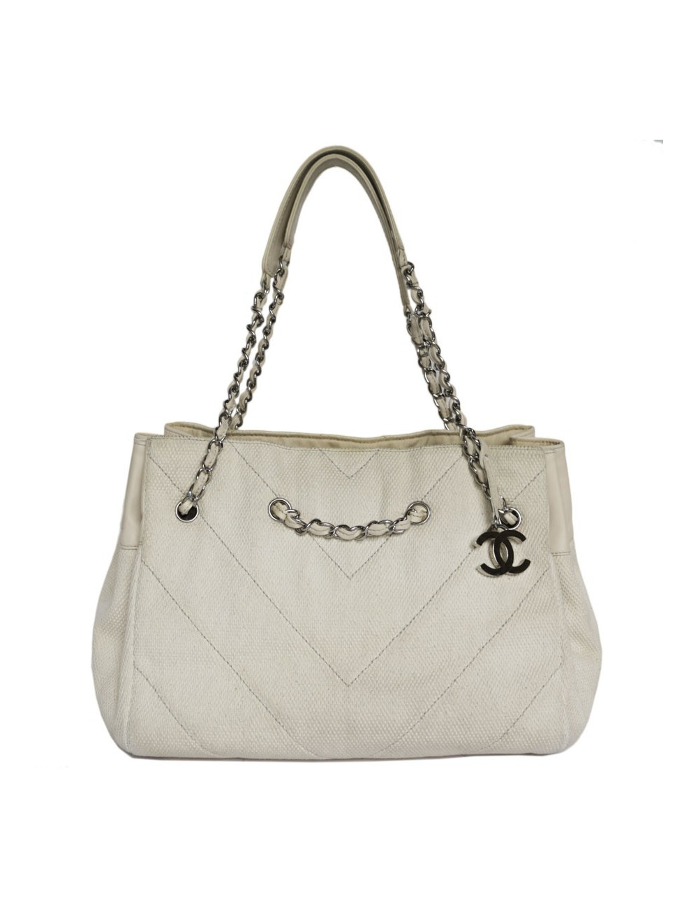 Sac CHANEL en toile et cuir écru