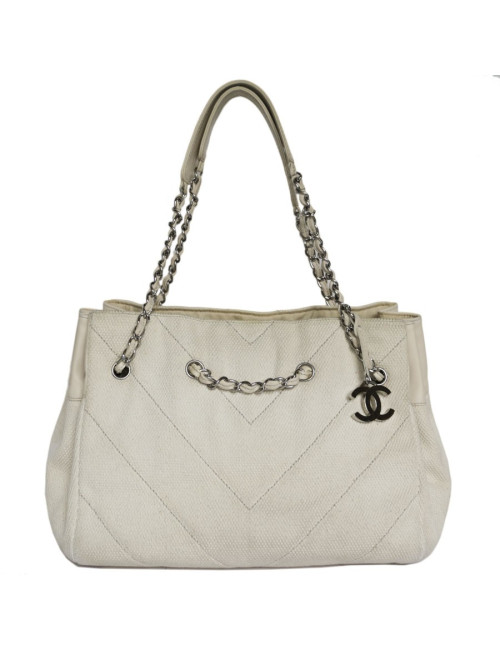 Sac CHANEL en toile et cuir écru
