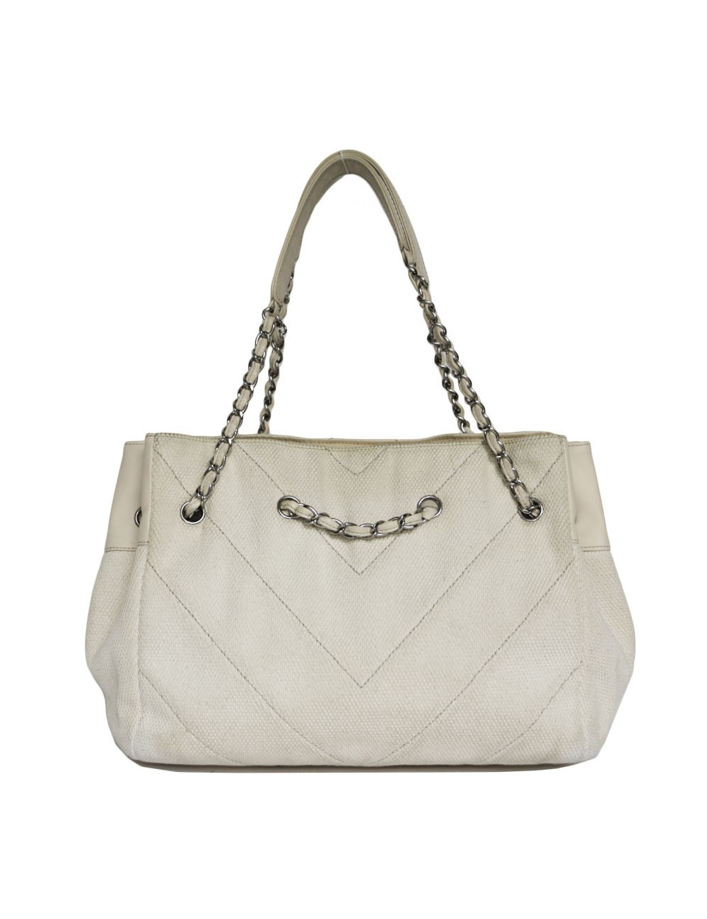 CHANEL tote bag in ecru canvas and leather