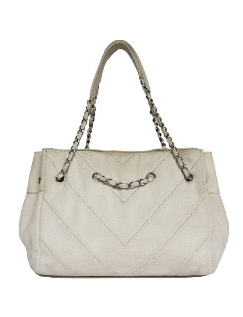 CHANEL tote bag in ecru canvas and leather