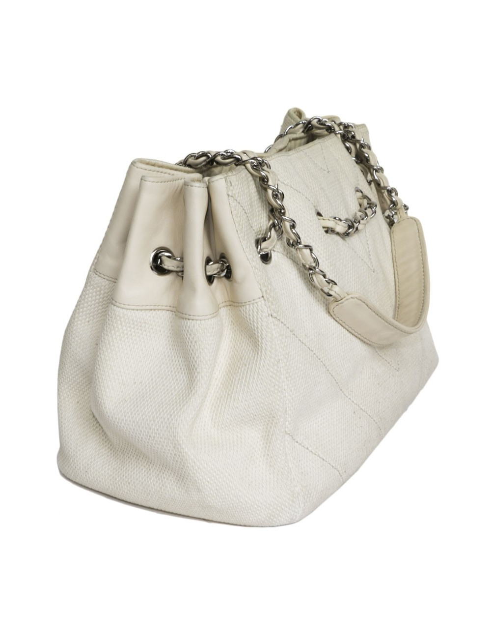 Sac CHANEL en toile et cuir écru