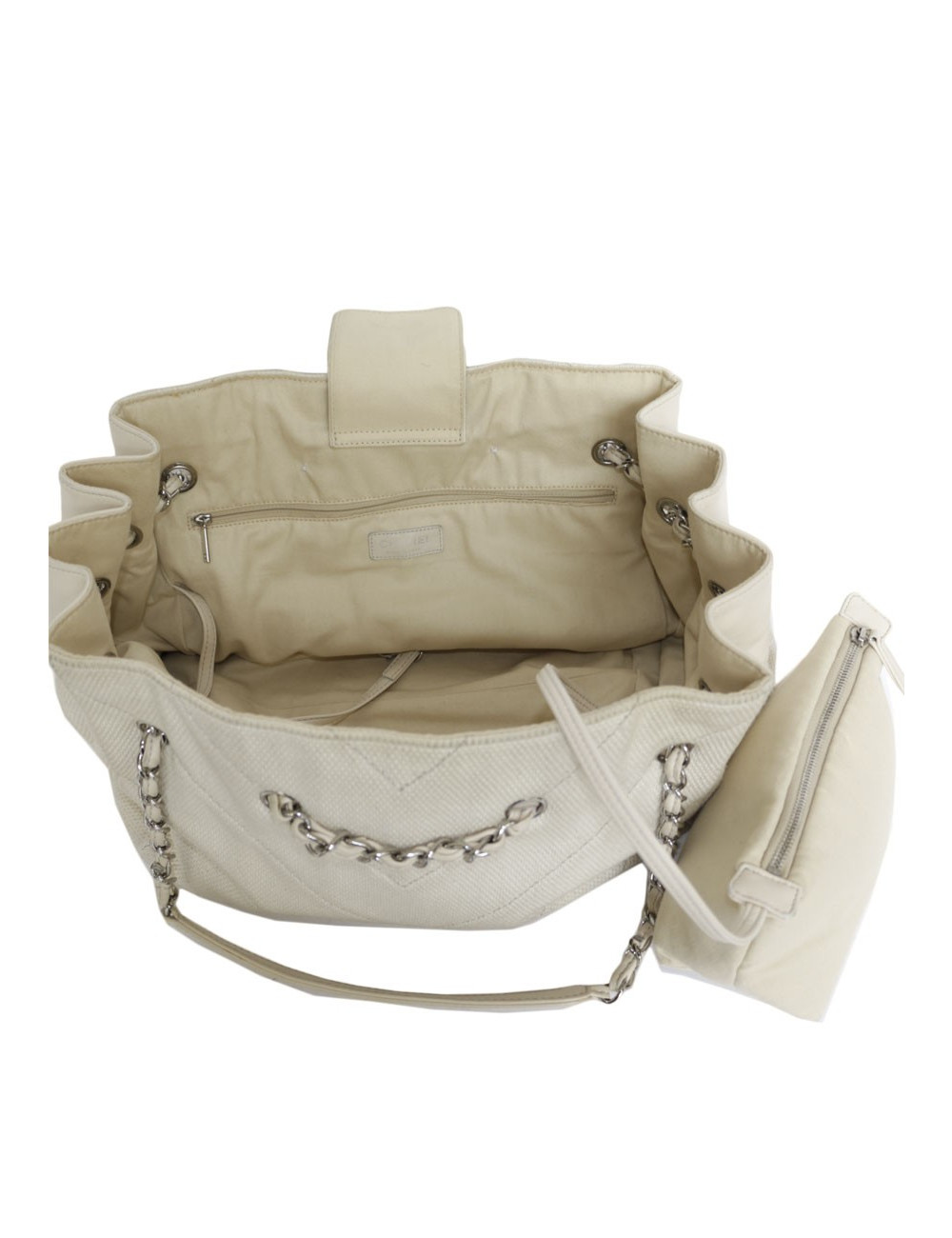 Sac CHANEL en toile et cuir écru