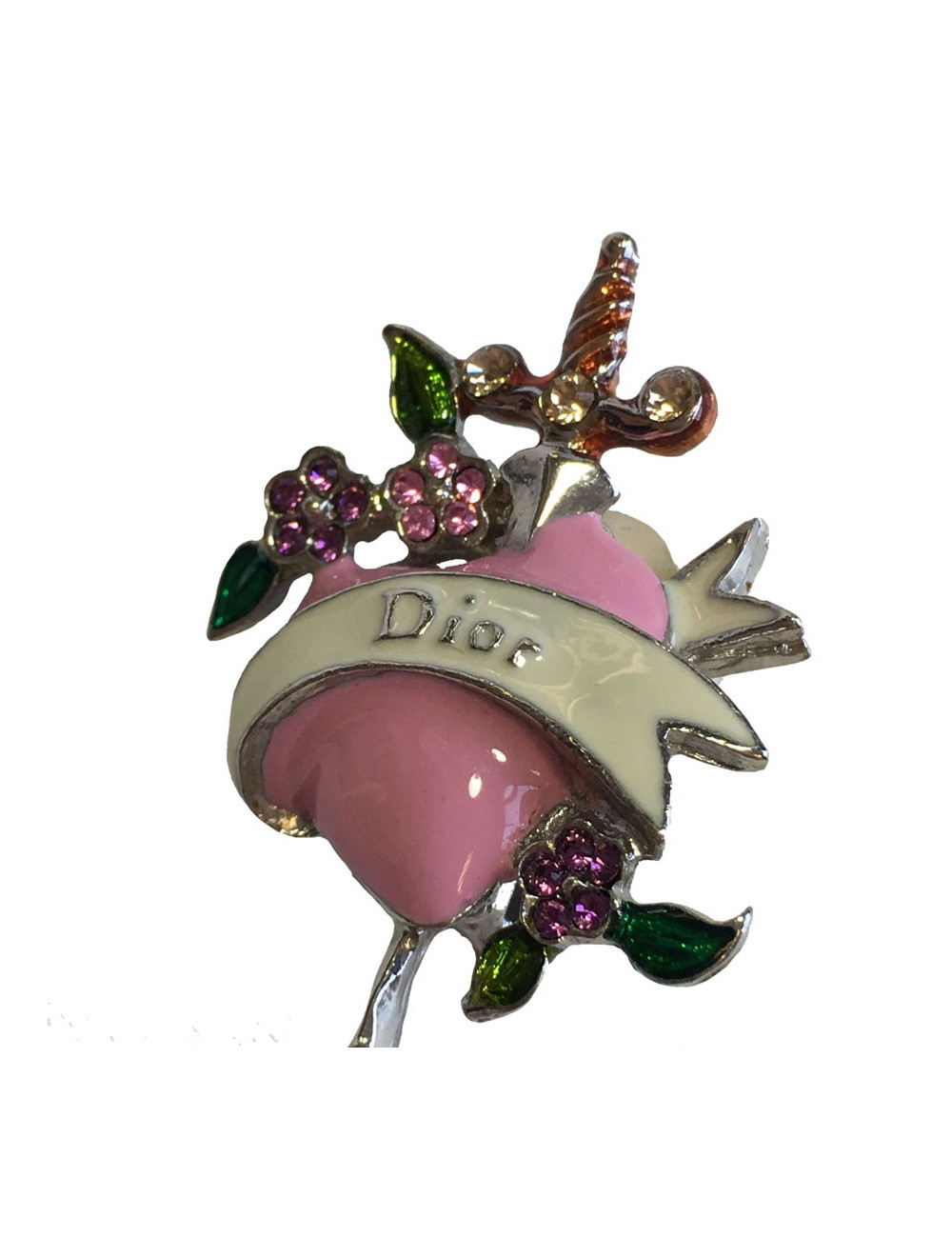 DIOR pink heart clips and multicolor rhinestone earrings