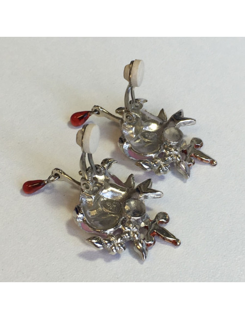 DIOR pink heart clips and multicolor rhinestone earrings