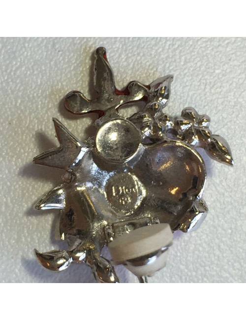Boucles d'oreille clips DIOR coeur rose et strass multicolore