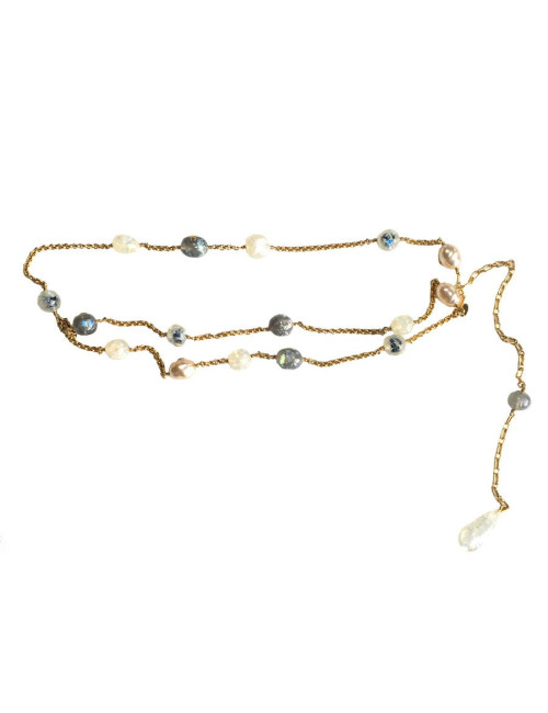 Ceinture sautoir CHANEL perles bleues et perles nacrées