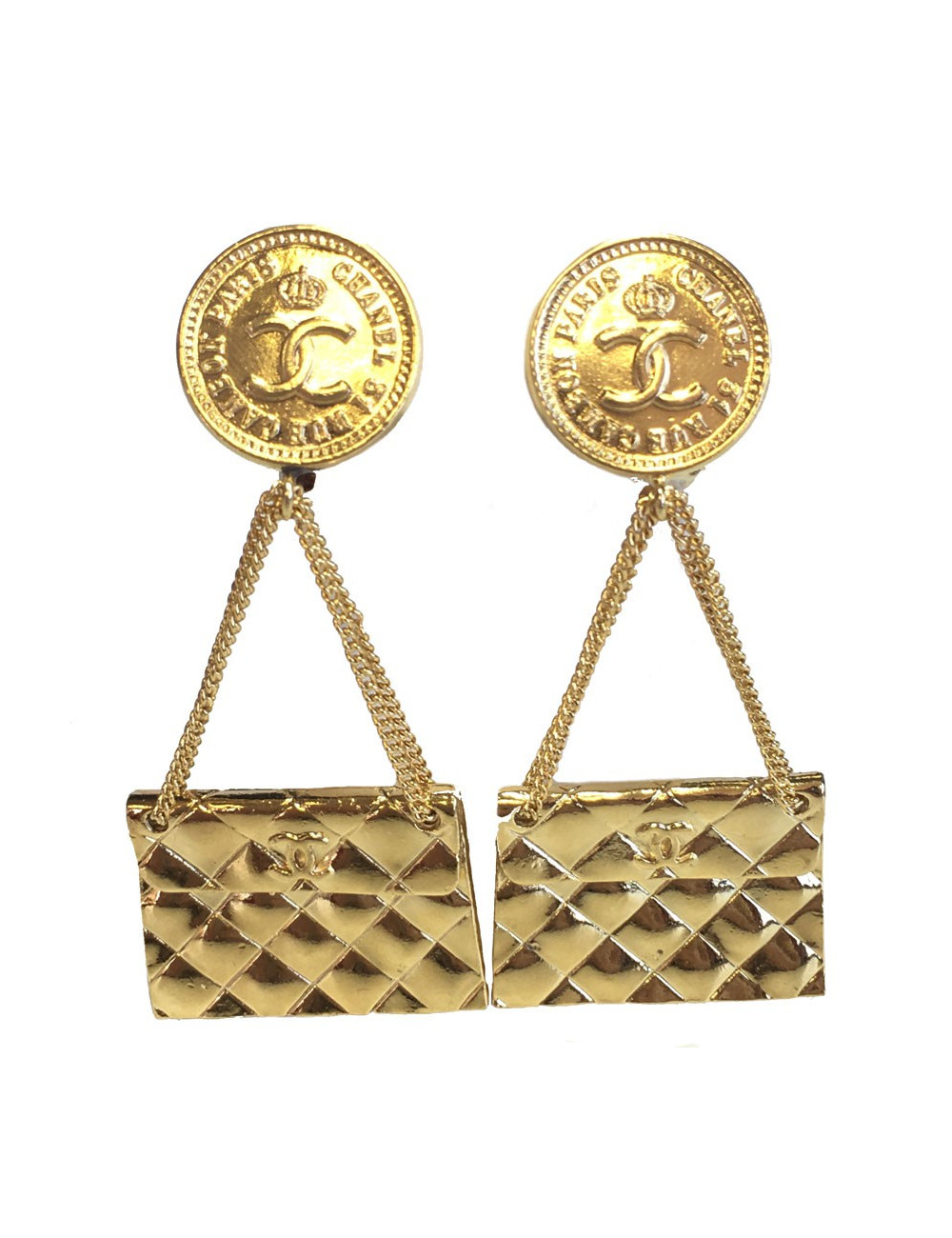 Boucles d'oreille clips CHANEL couture et collector dorés