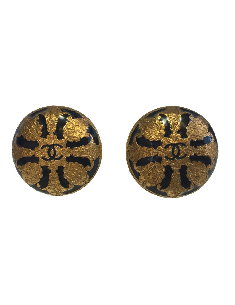Boucles d'oreille  Clips CHANEL  noir et or vintage