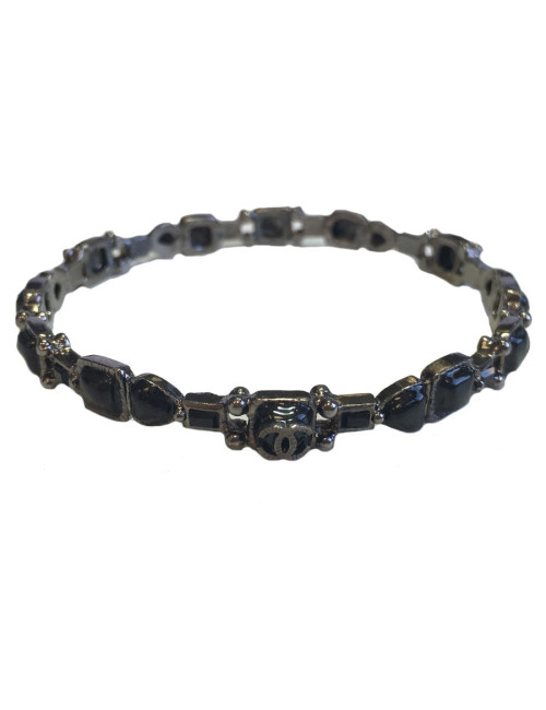 Bracelet CHANEL en pâte de verre noire et grise