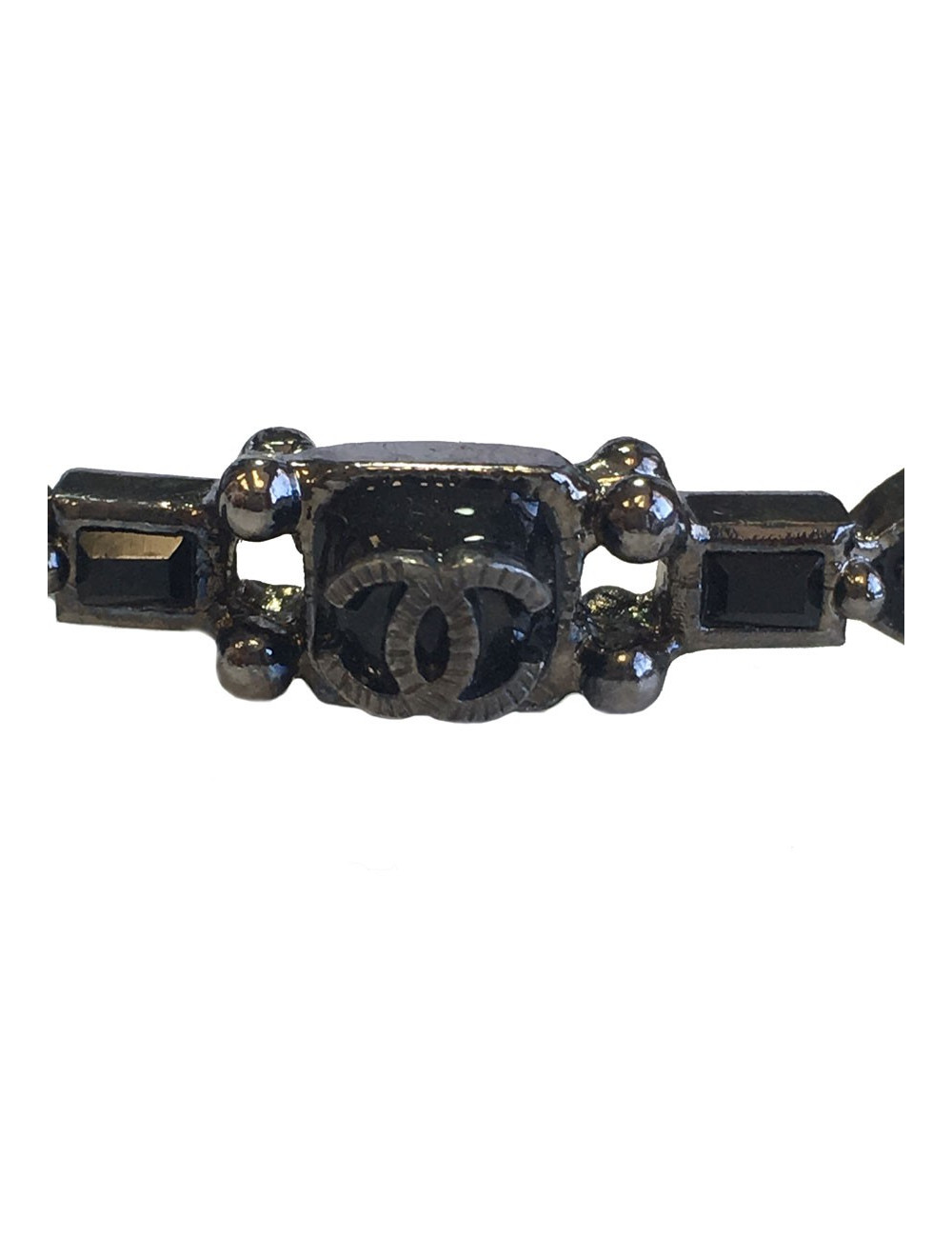 Bracelet CHANEL en pâte de verre noire et grise